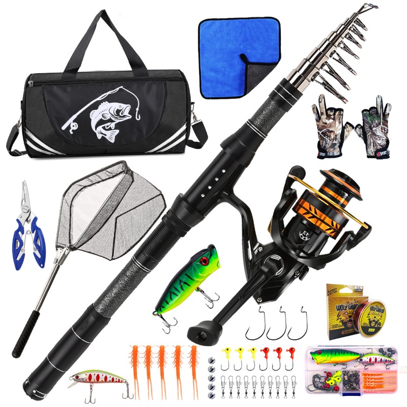 Bass Fishing Lure - Carbon Fiber Telescopic Fishing Rod Set